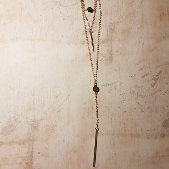 Layered Gold Bar Chain Coin Pendant Necklace - Picture 7 of 8